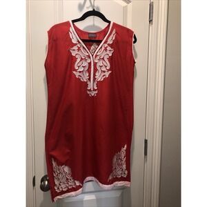 JYOTI.M. Shift Dress Women's L/XL Sleeveless Red Lightweight Embroidered